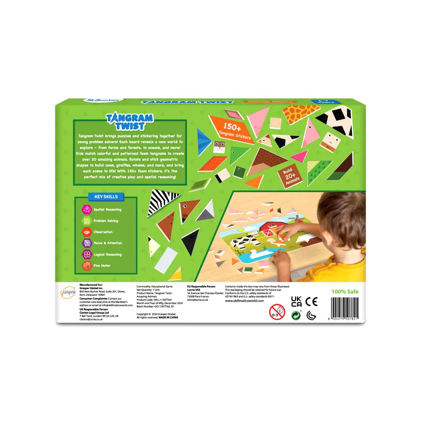 Tangram Twist Amazing Animals puzzle box for ages 4-7 with no mess sticker art