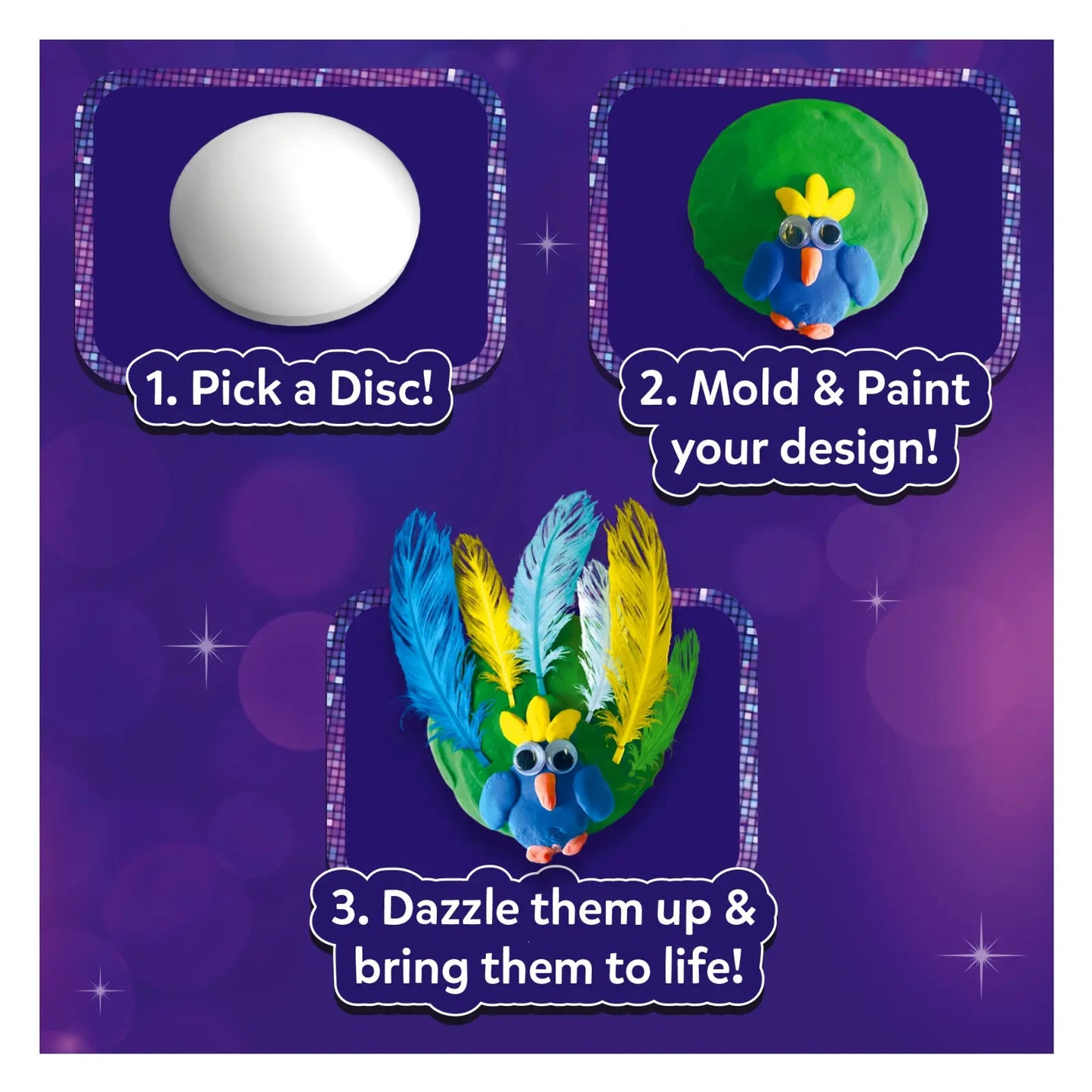 Crafting instructions for a clay bird from Disc-O Art No Mess Art & Craft Activity