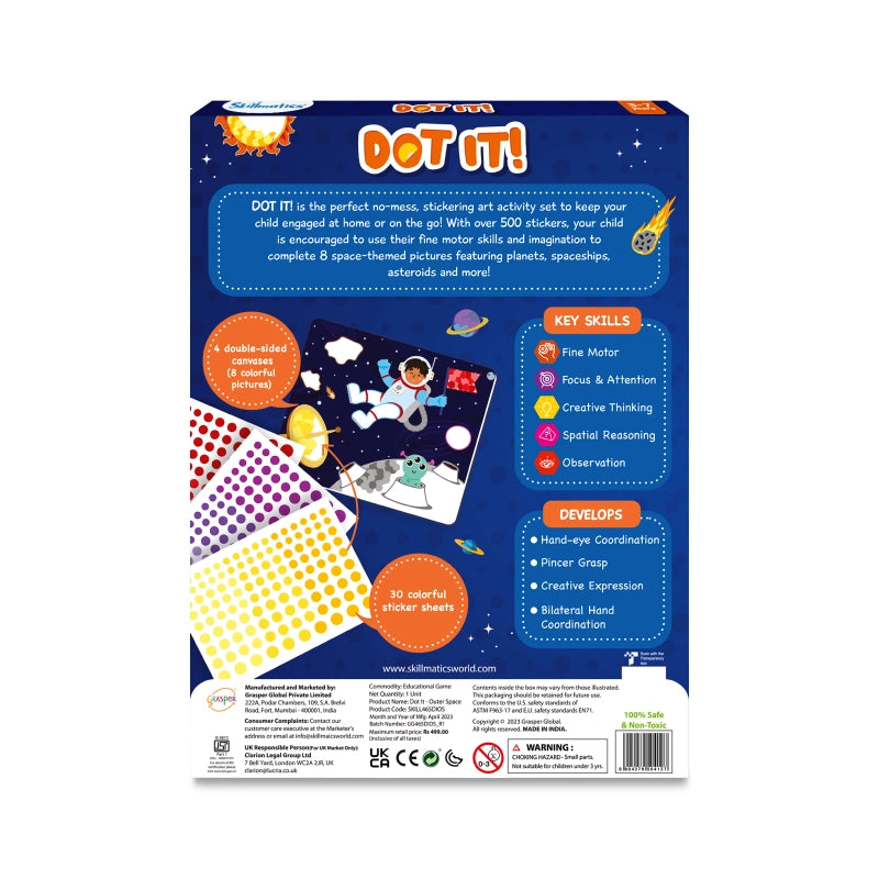 DOT IT! sticker activity set packaging from Dot it Outer Space No mess sticker art for ages 3-7