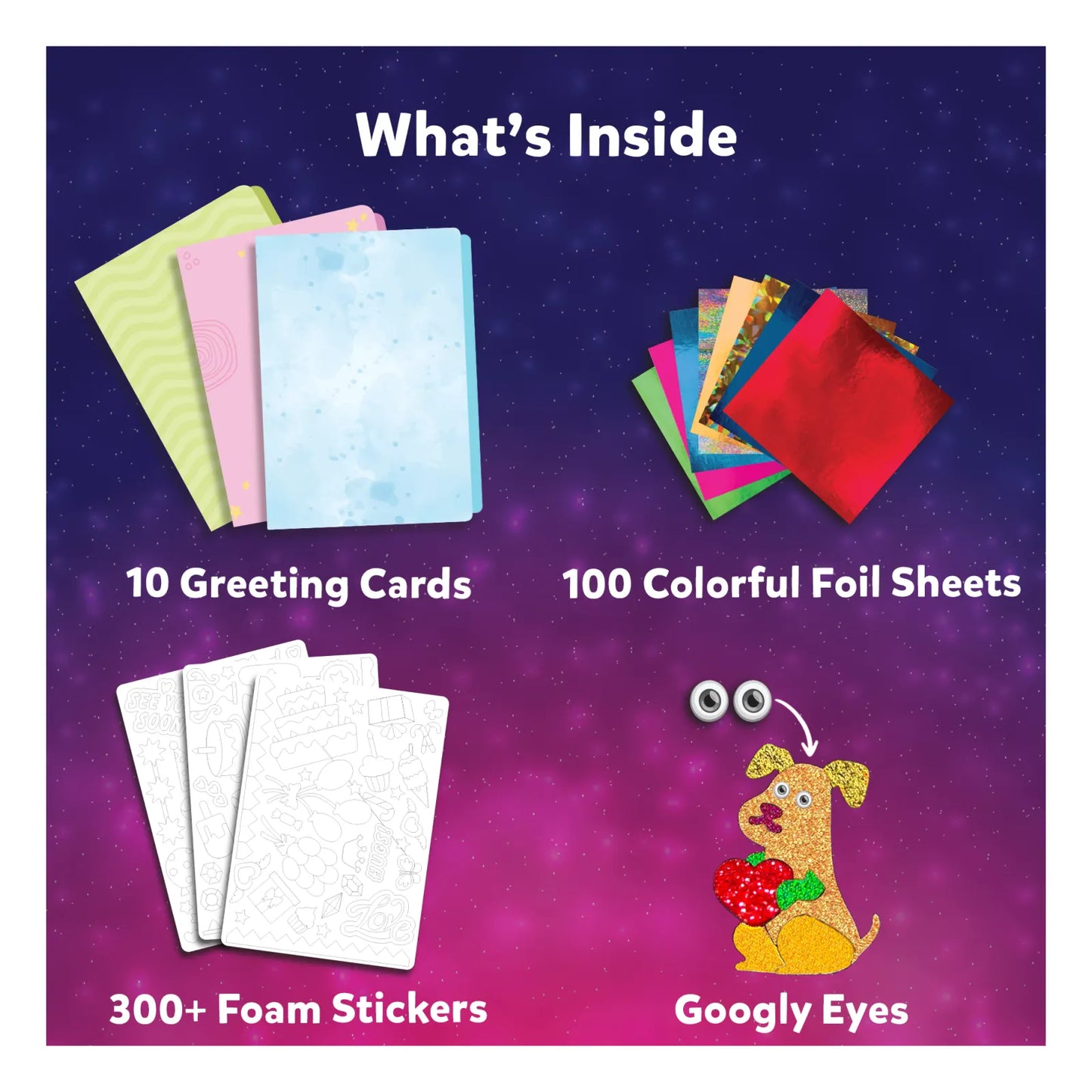 Foil Fun Card Making Set craft kit contents including foil sheets and tools