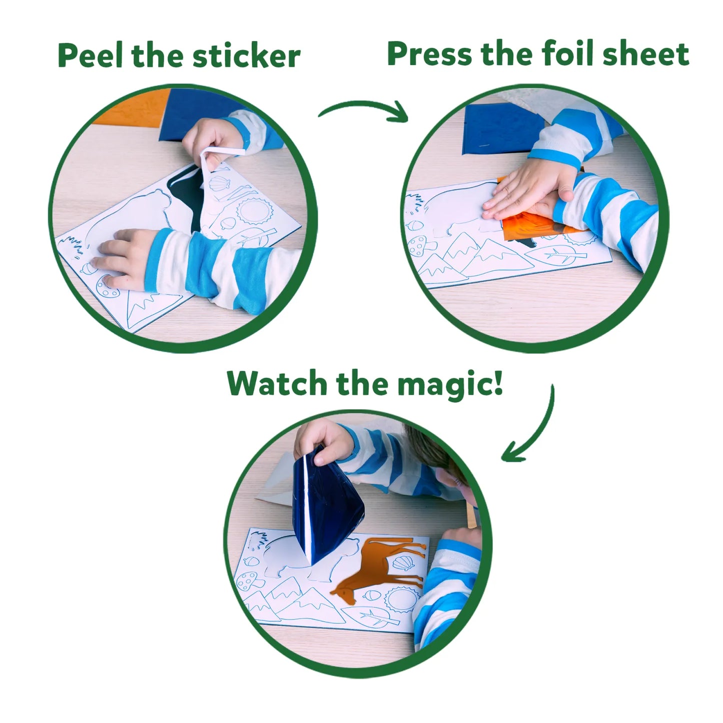 Foil art activity instructions from Foil Fun World of Animals No Mess Art Kit