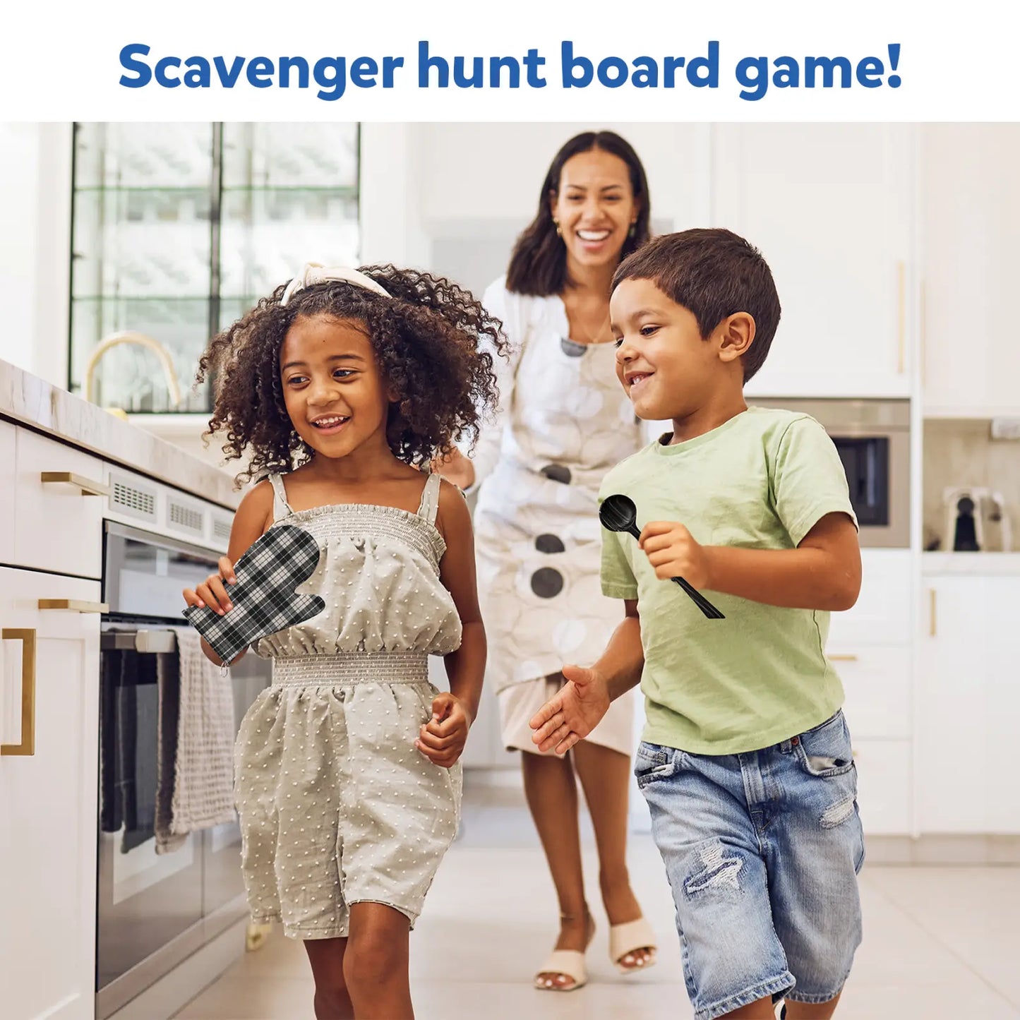 Family enjoying a scavenger hunt game with Found It Board Game for ages 6+