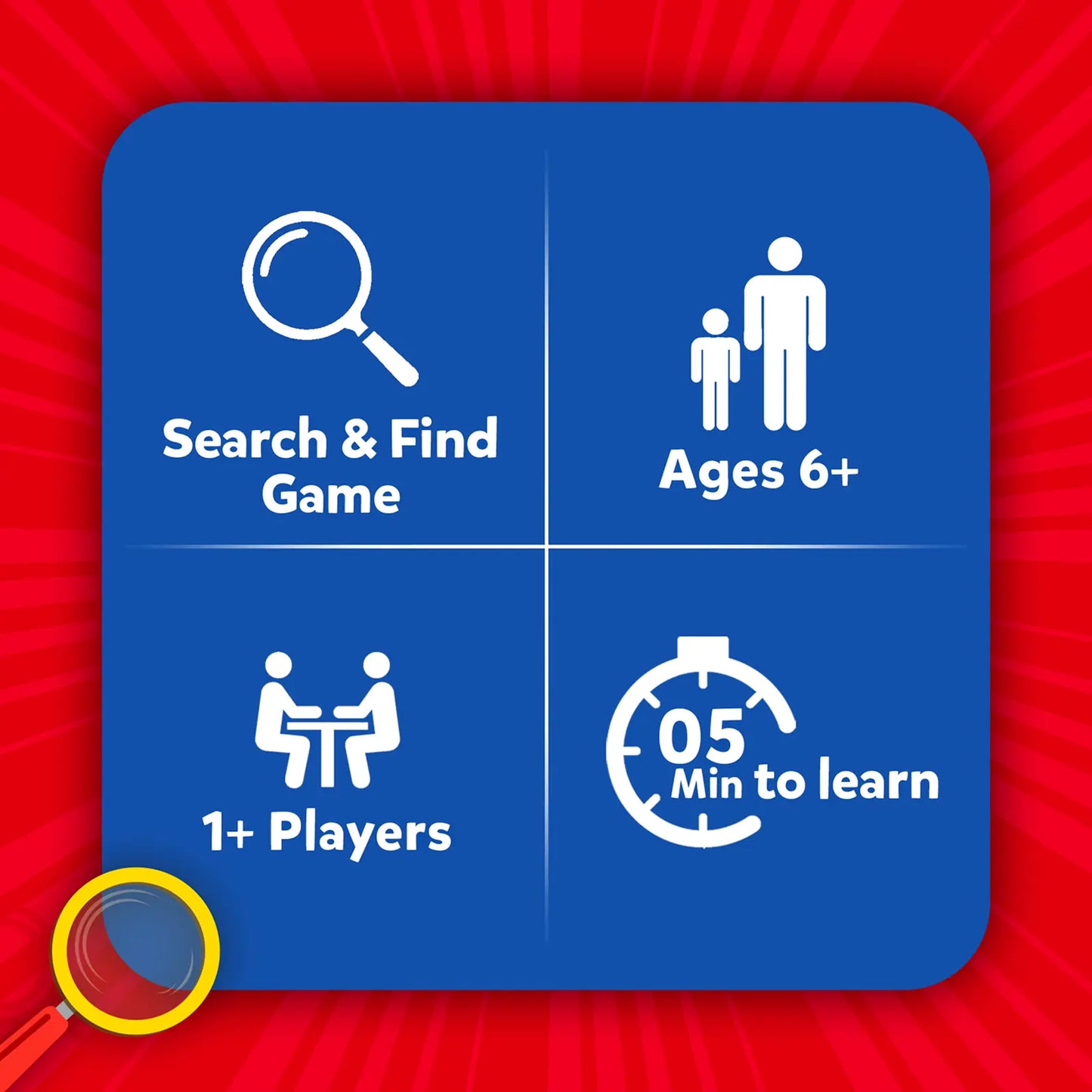 Blue game icon for Found It! Board Game smart scavenger hunt for ages 6+