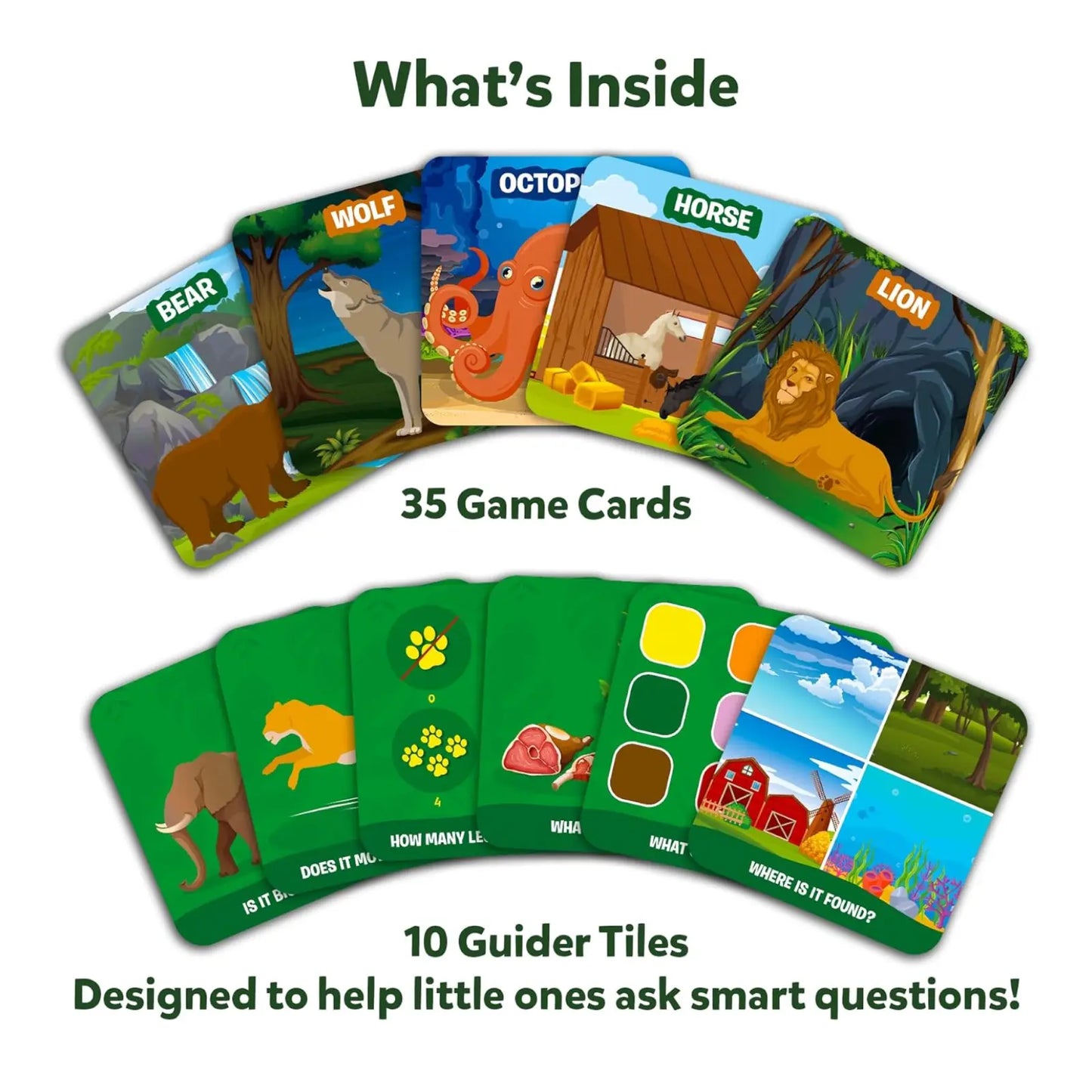 Educational animal-themed card game for kids ages 3-6 from Guess in 10 Junior Animal Kingdom