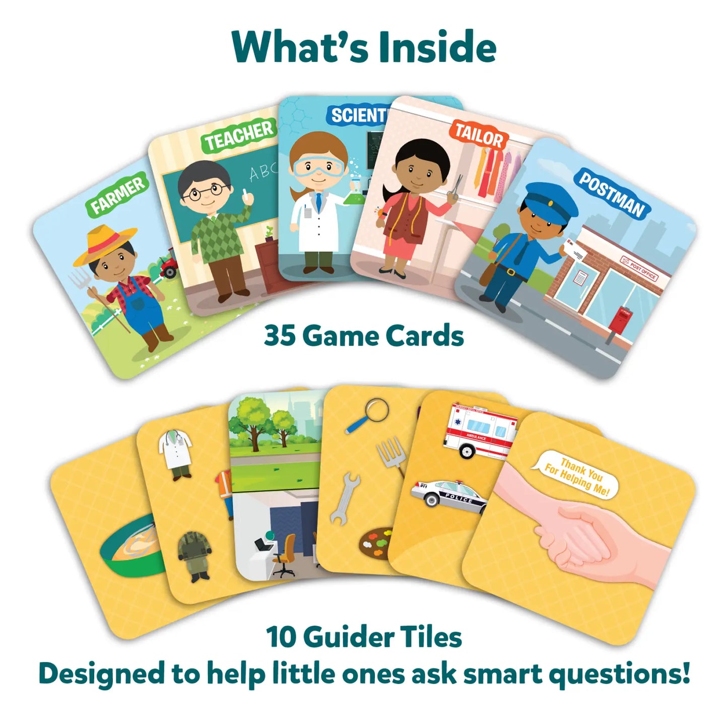Educational game cards for preschoolers in Guess in 10 Junior Community Helpers trivia game