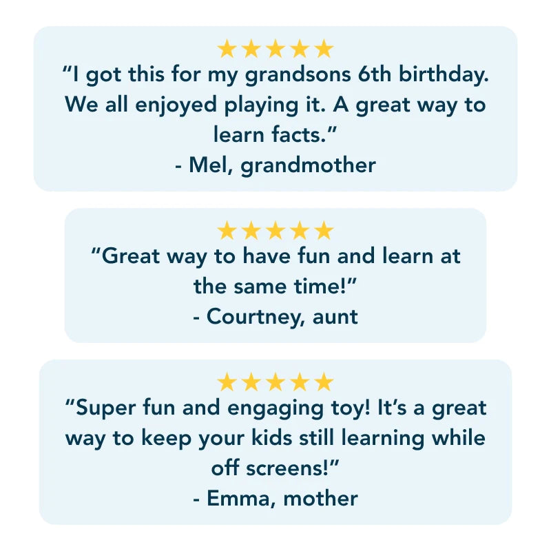 Customer testimonials for Community Helpers toy showcasing happy children playing