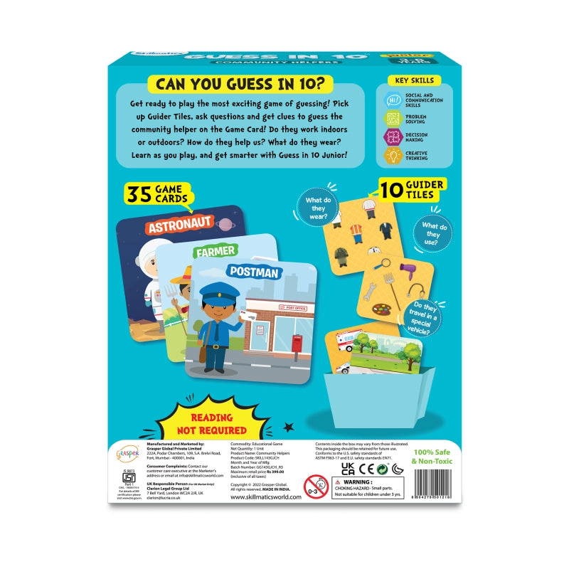 Guess in 10 Junior Community Helpers trivia card game box for ages 3 to 6
