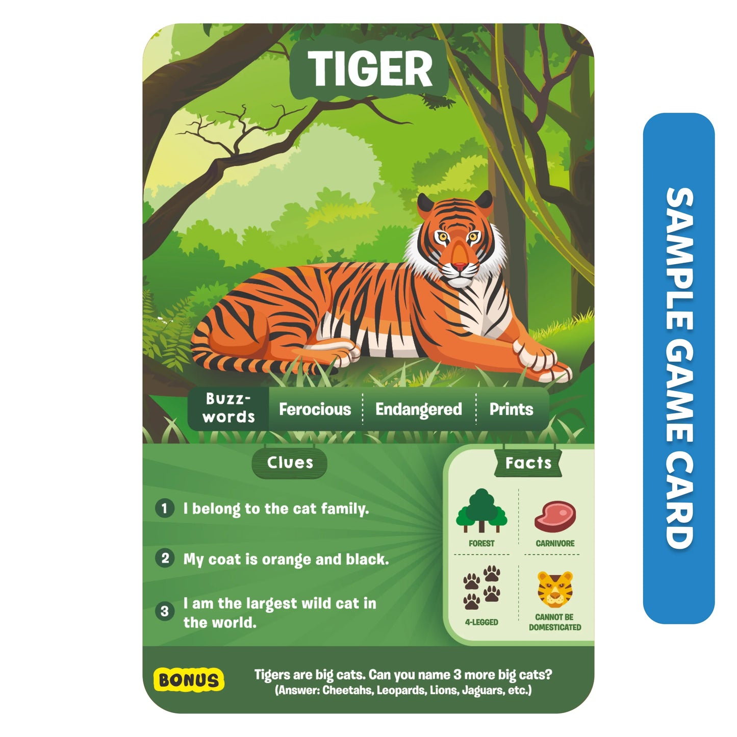 Tiger game card from Animal Planet Mega Pack featuring a realistic tiger design