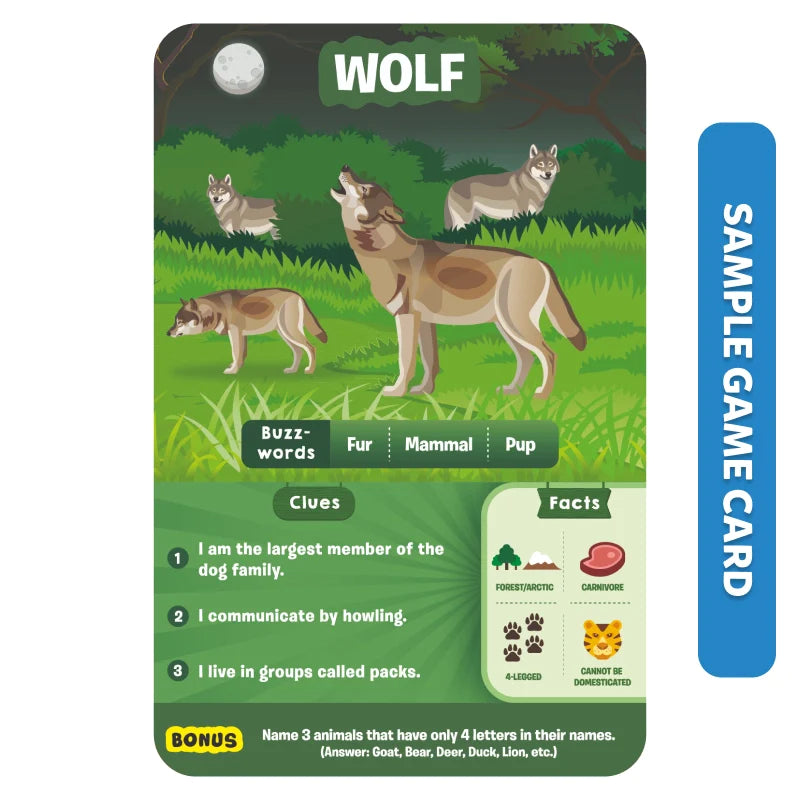 Wolf-themed educational card from Animal Planet for learning about wildlife