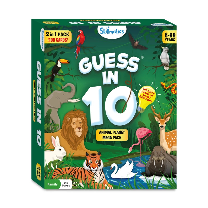 Guess in 10 Animal Planet Mega Pack trivia card game box displayed product shot