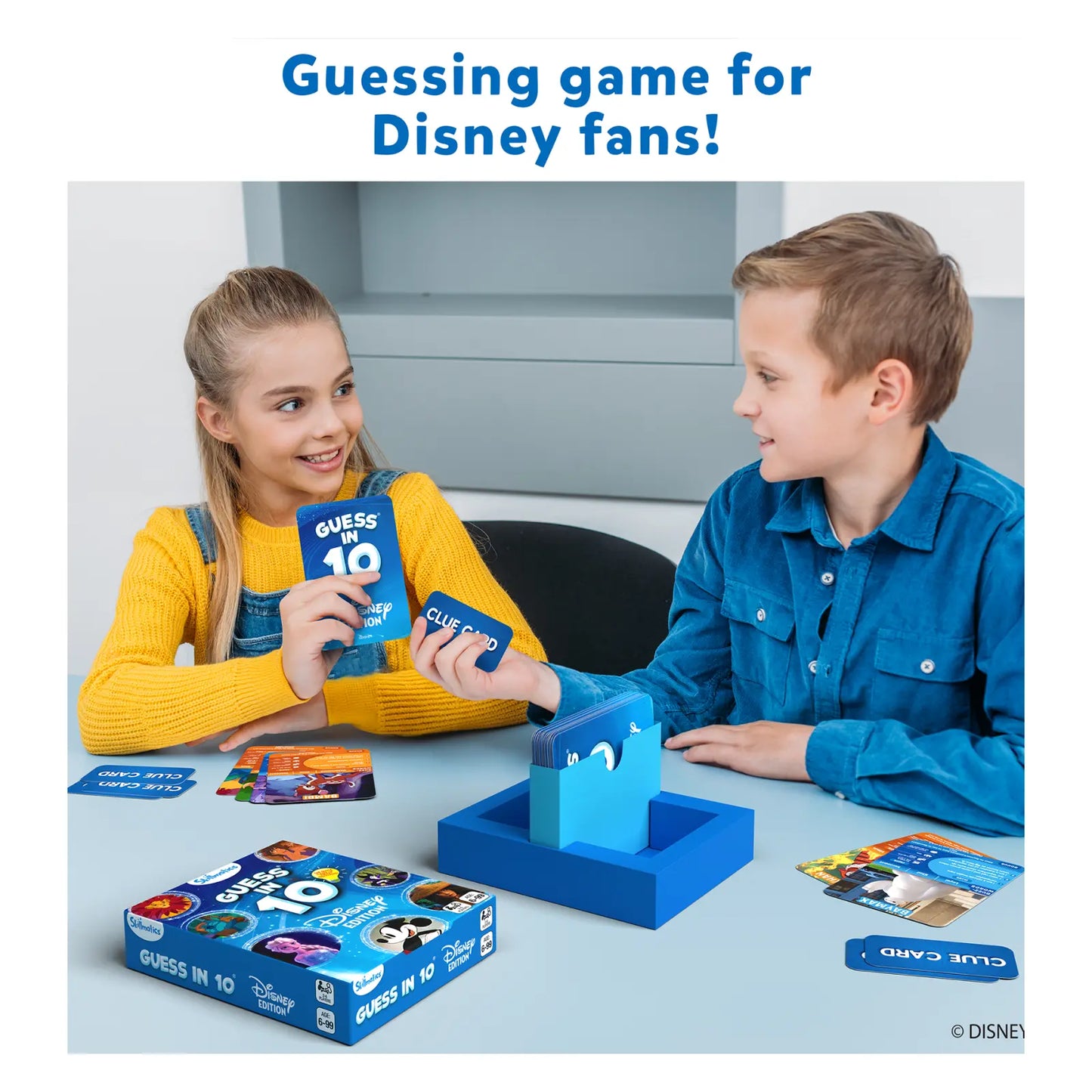 Disney-themed Guess in 10 card game from Guess in 10 Disney Edition showing colorful character cards
