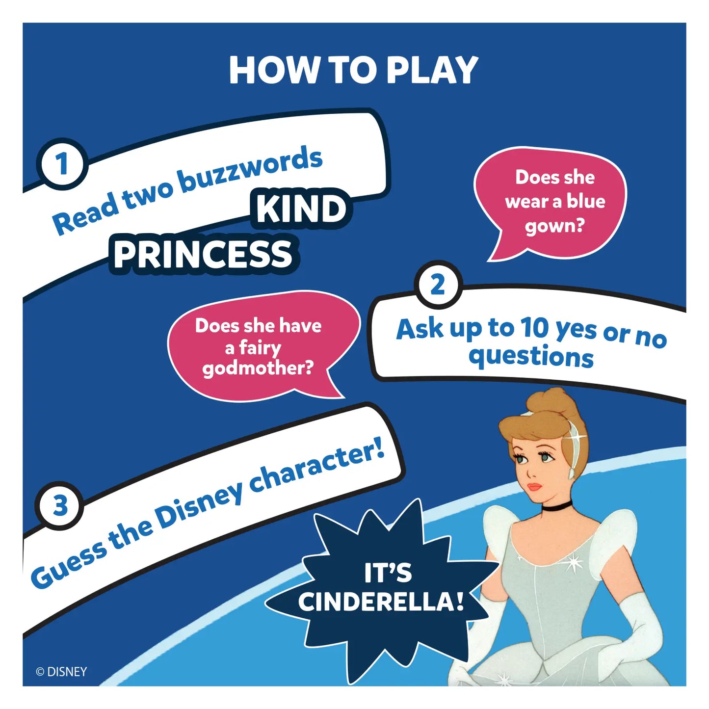 Disney character guessing game instructions for Guess in 10 Disney Edition product