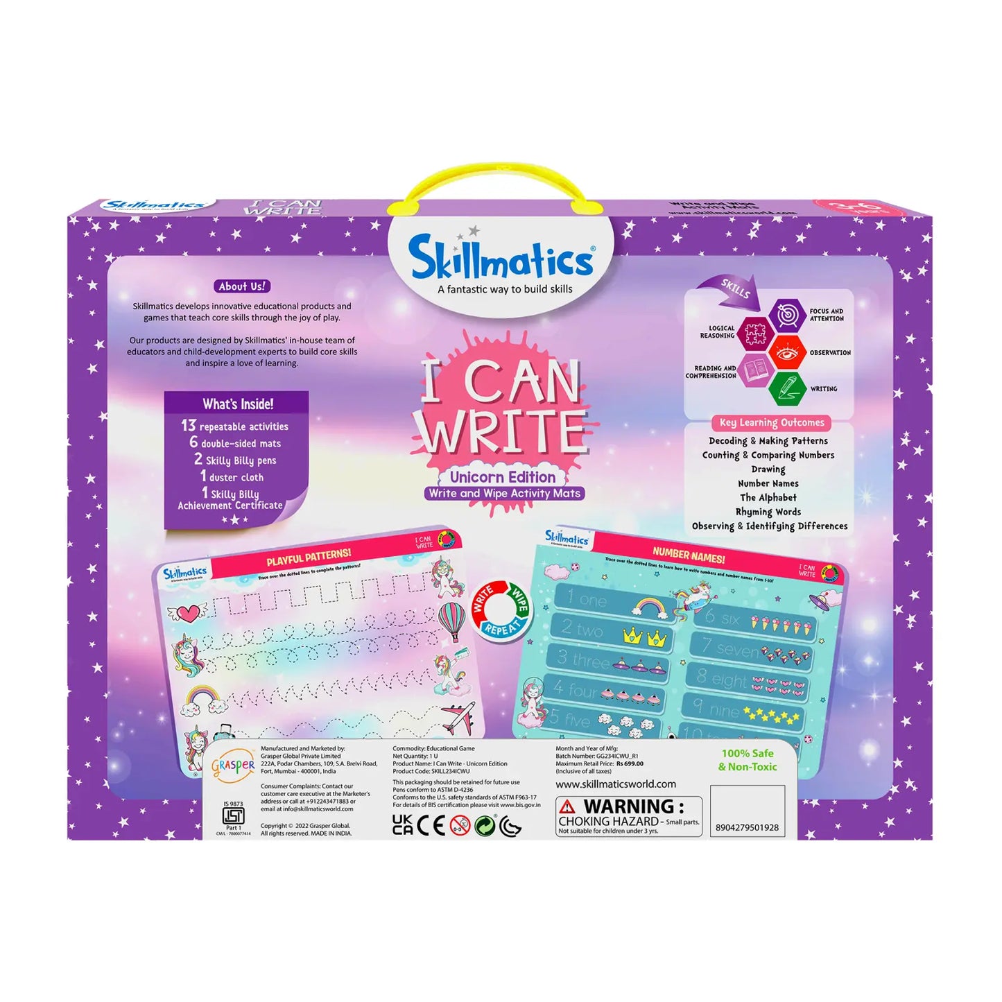 Skillmatics I Can Write Unicorn Edition reusable activity mats for ages 3 to 6