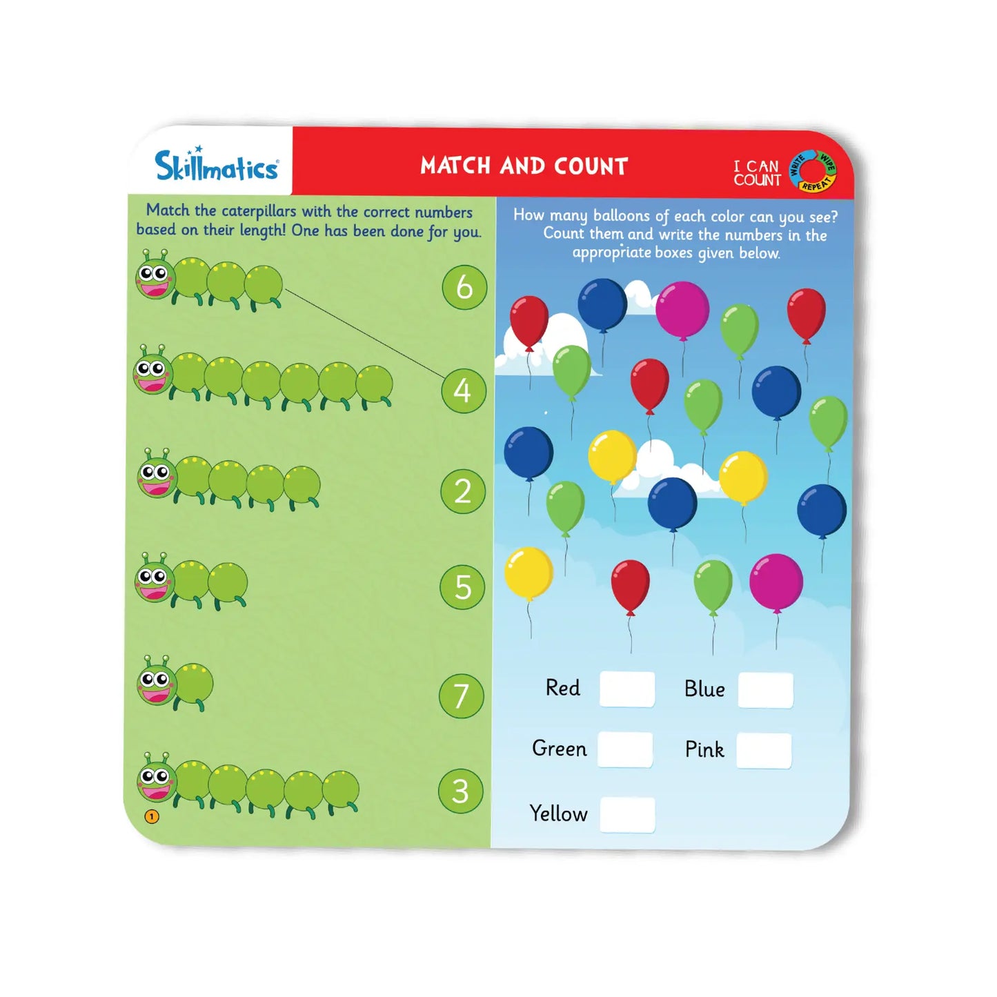 Educational activity card for counting skills in Write and Wipe I Can Count product