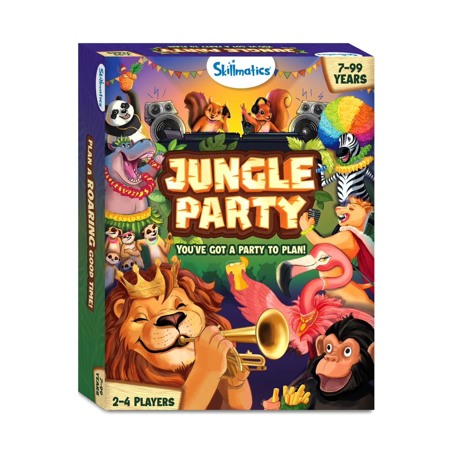 Jungle Party board game box displaying colorful jungle theme for strategy and luck game