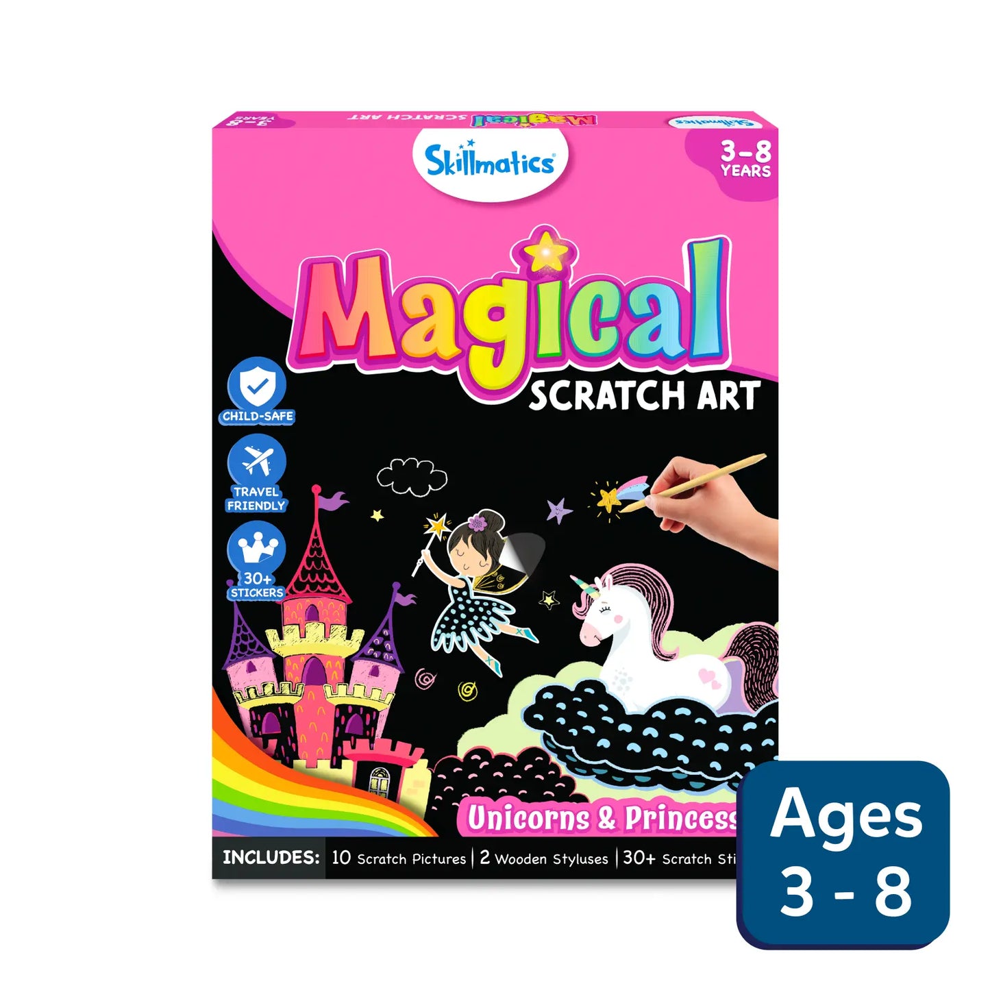 Magical Scratch Art Kit for Children featuring Unicorns and Princesses for ages 3-8