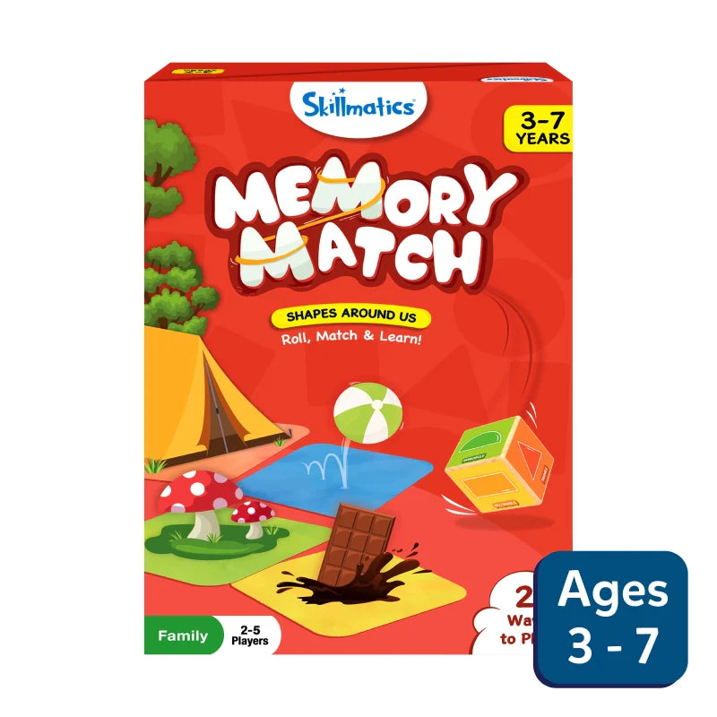 Skillmatics Memory Match game box for Shapes Around Us educational matching game