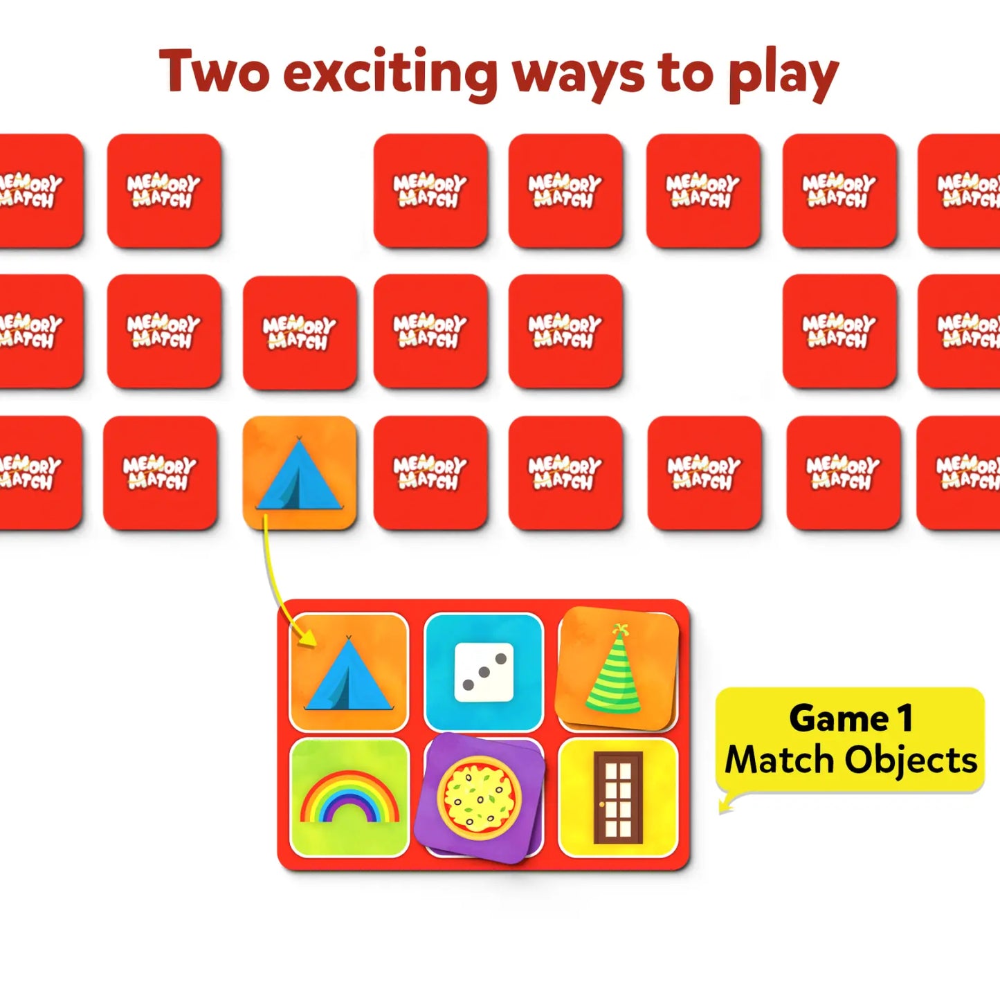 Memory matching game with colorful shapes for children in Memory Match Shapes Around Us Board Game