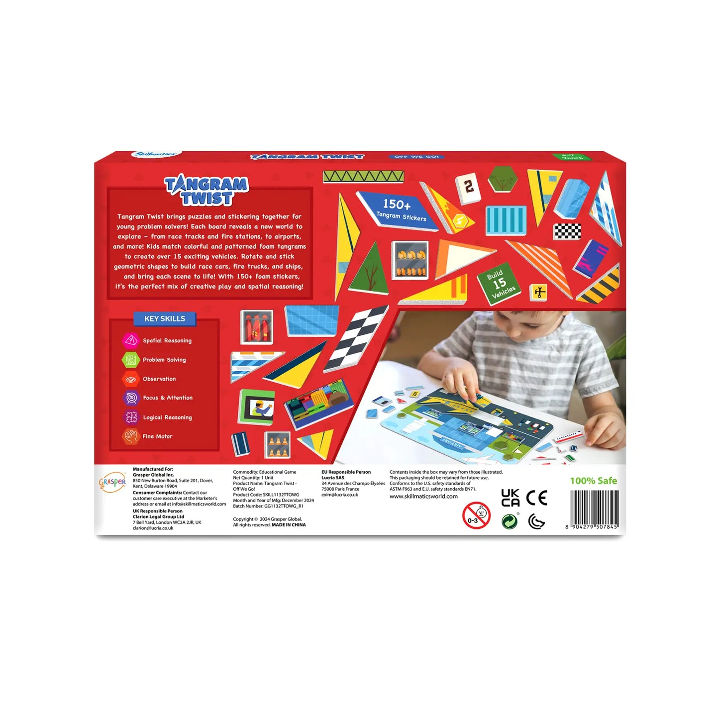 Tangram Twist puzzle box with colorful sticker art for ages 4 to 7