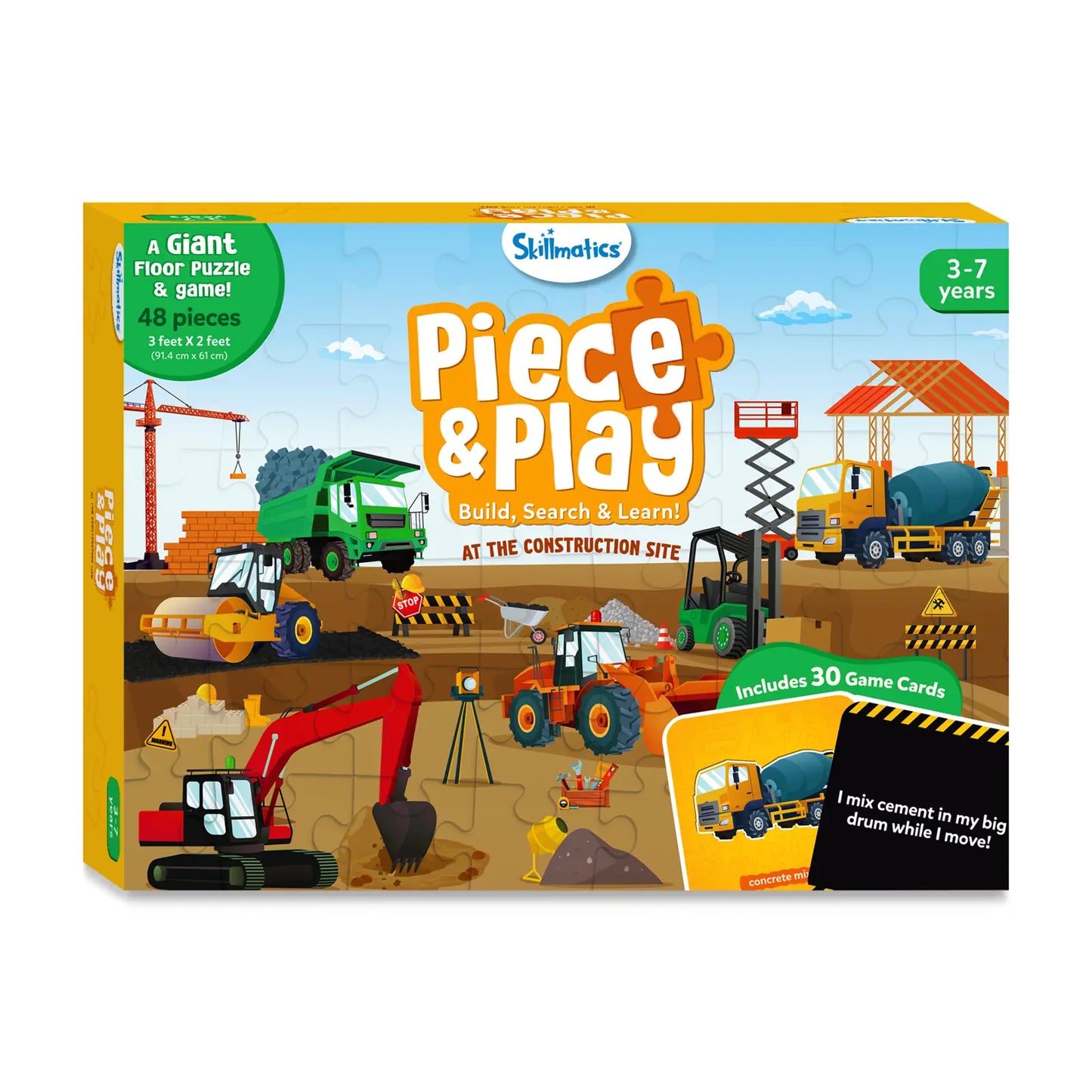 Construction-themed floor puzzle featuring construction vehicles and site scenes for kids