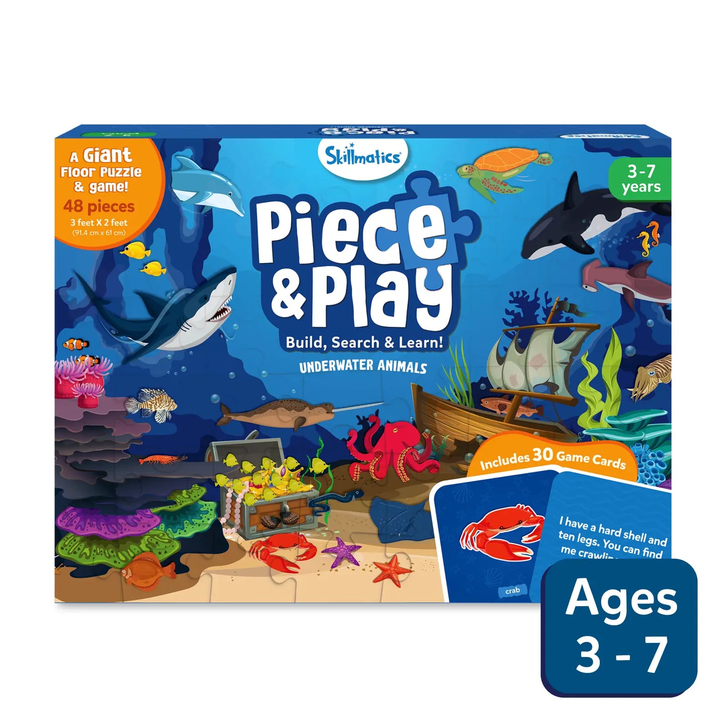 Piece & Play Underwater Animals floor puzzle for kids ages 3 to 7 featuring colorful sea creatures