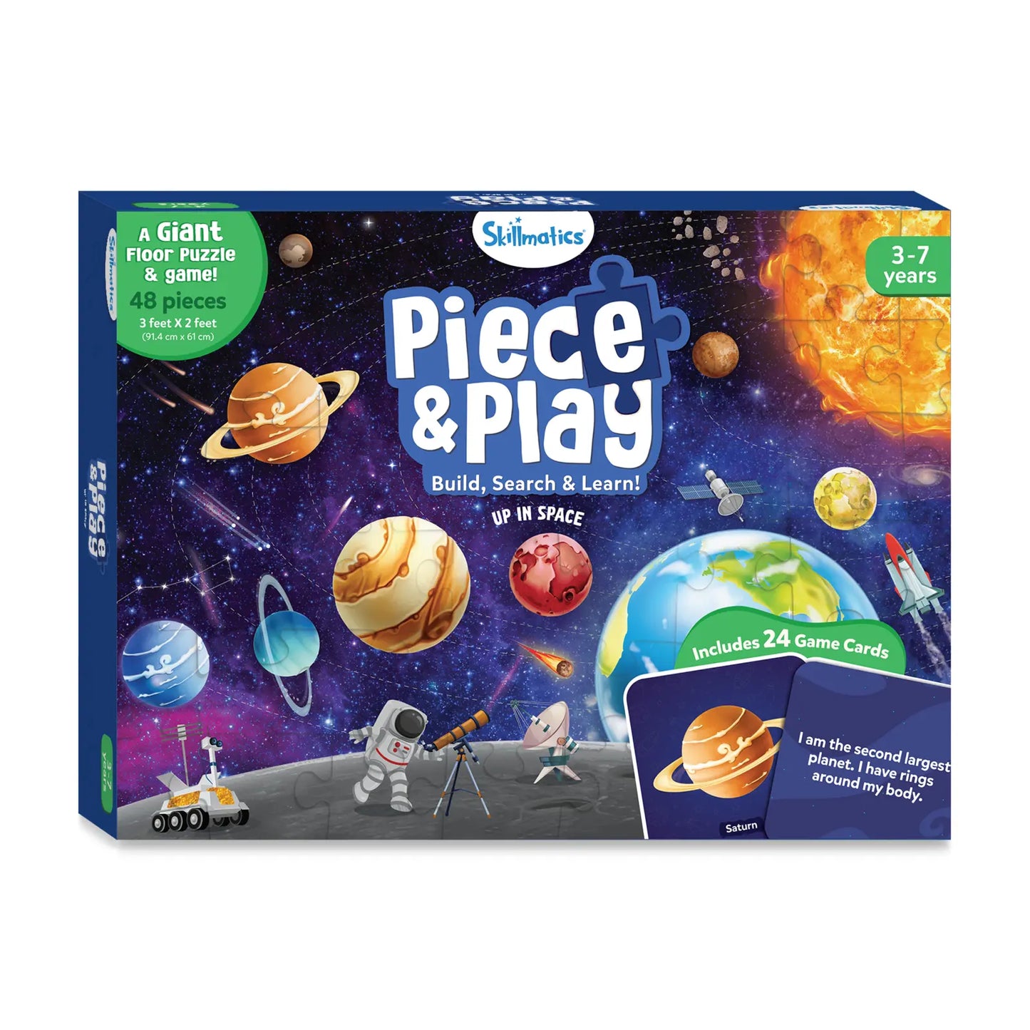 Space-themed floor puzzle and game for kids ages 3 to 7 in Piece & Play Up in Space