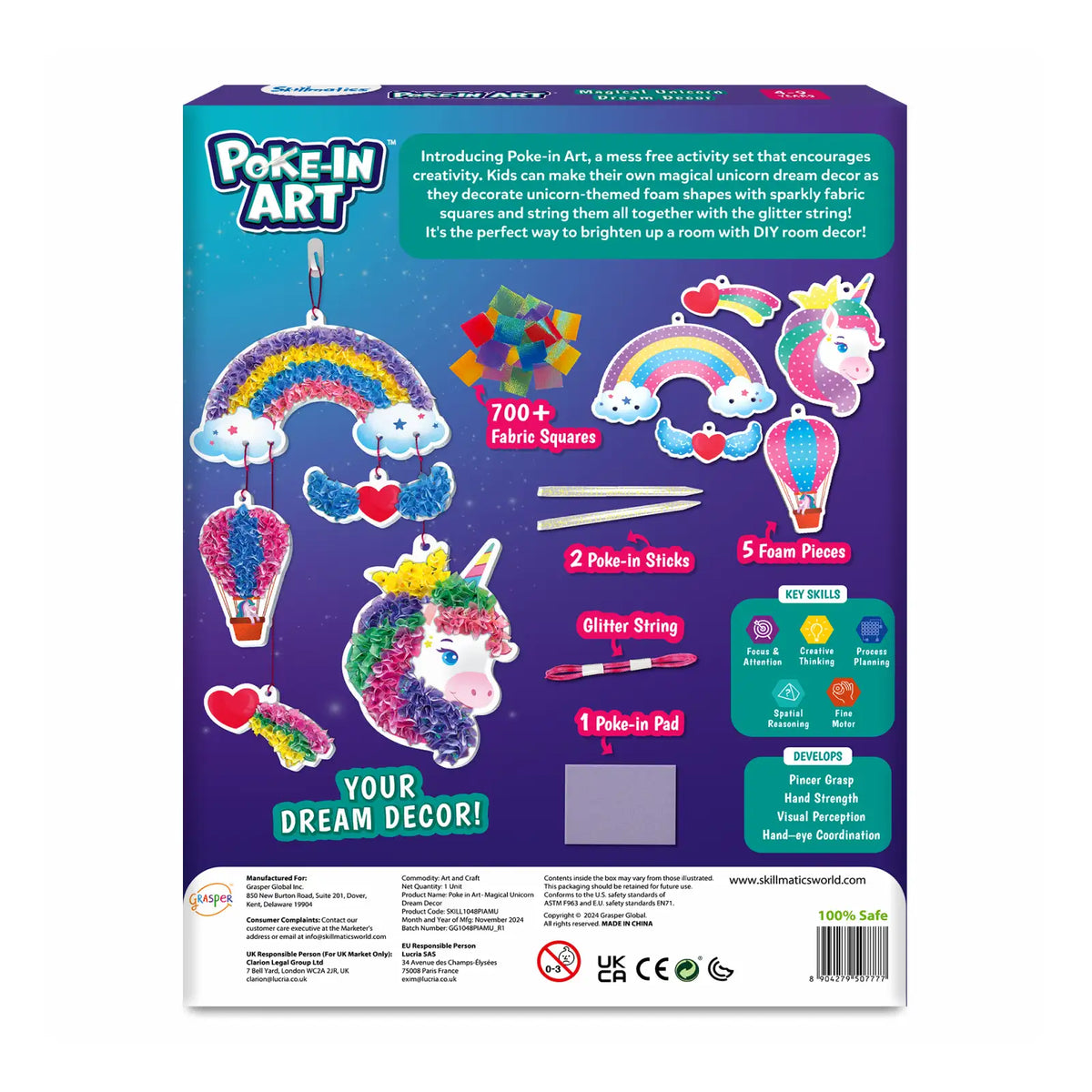 Poke-in Art Unicorn Dream Decor kit for kids ages 4-9, mess-free creative fun