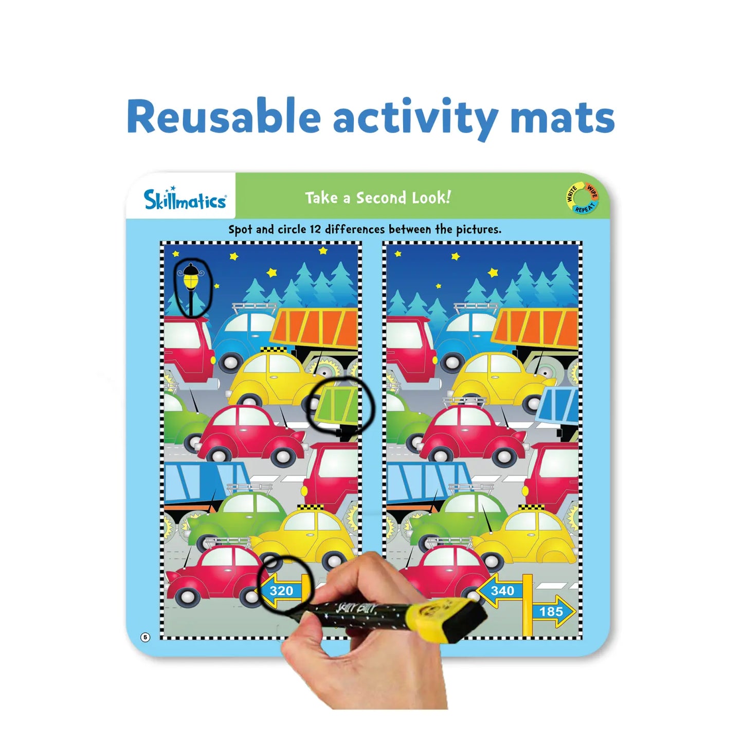 Reusable activity mat with spot-the-difference game from Write and Wipe Preschool Champion