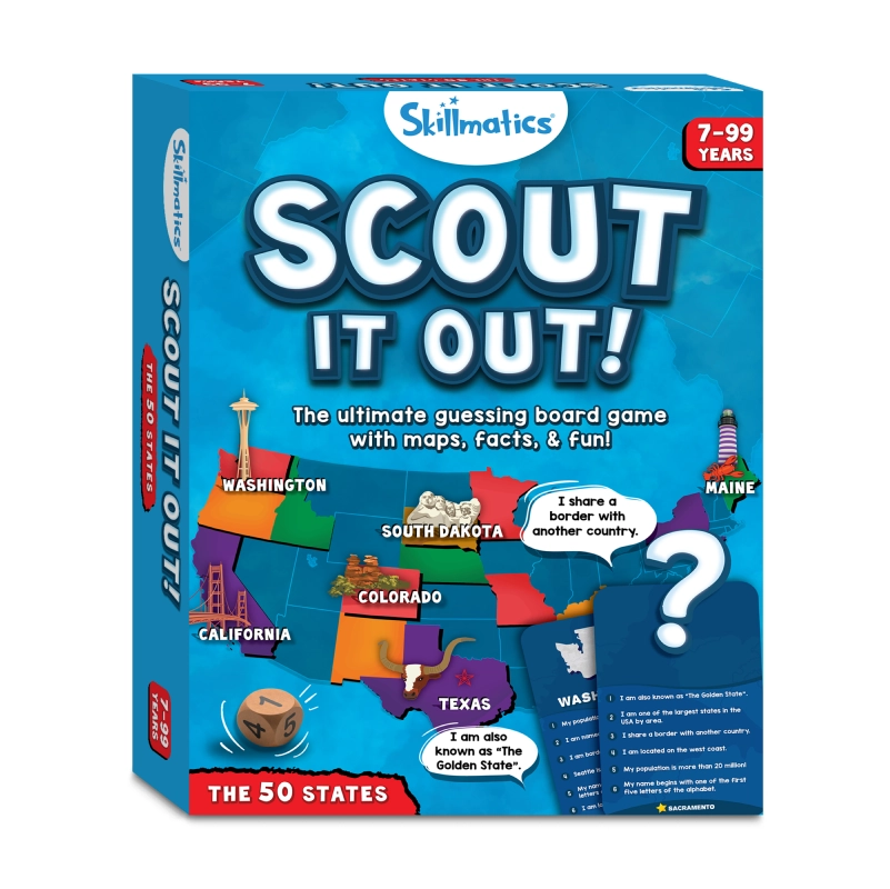 Scout It Out board game box for Scout It Out The 50 States trivia game for ages 7+