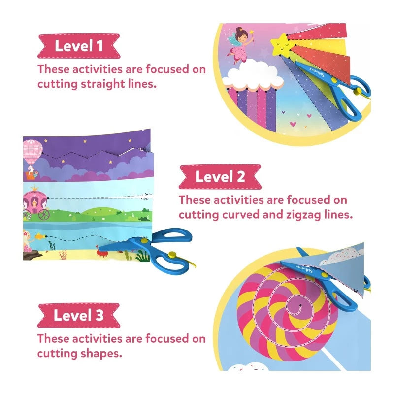Child engaging in a cutting activity with the Snip Snip Unicorn and Princesses Art & Craft Kit