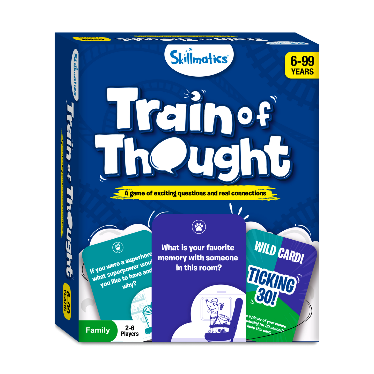 Train of Thought card game for family and kids ages 6+ focusing on fun conversation starters