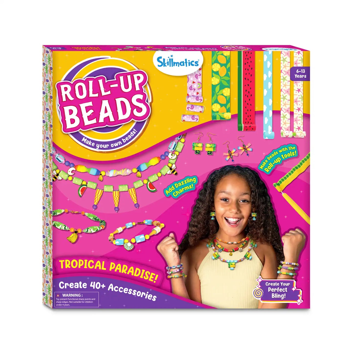 Roll-up Beads craft kit for DIY Jewelry Tropical Paradise themed for ages 6-13