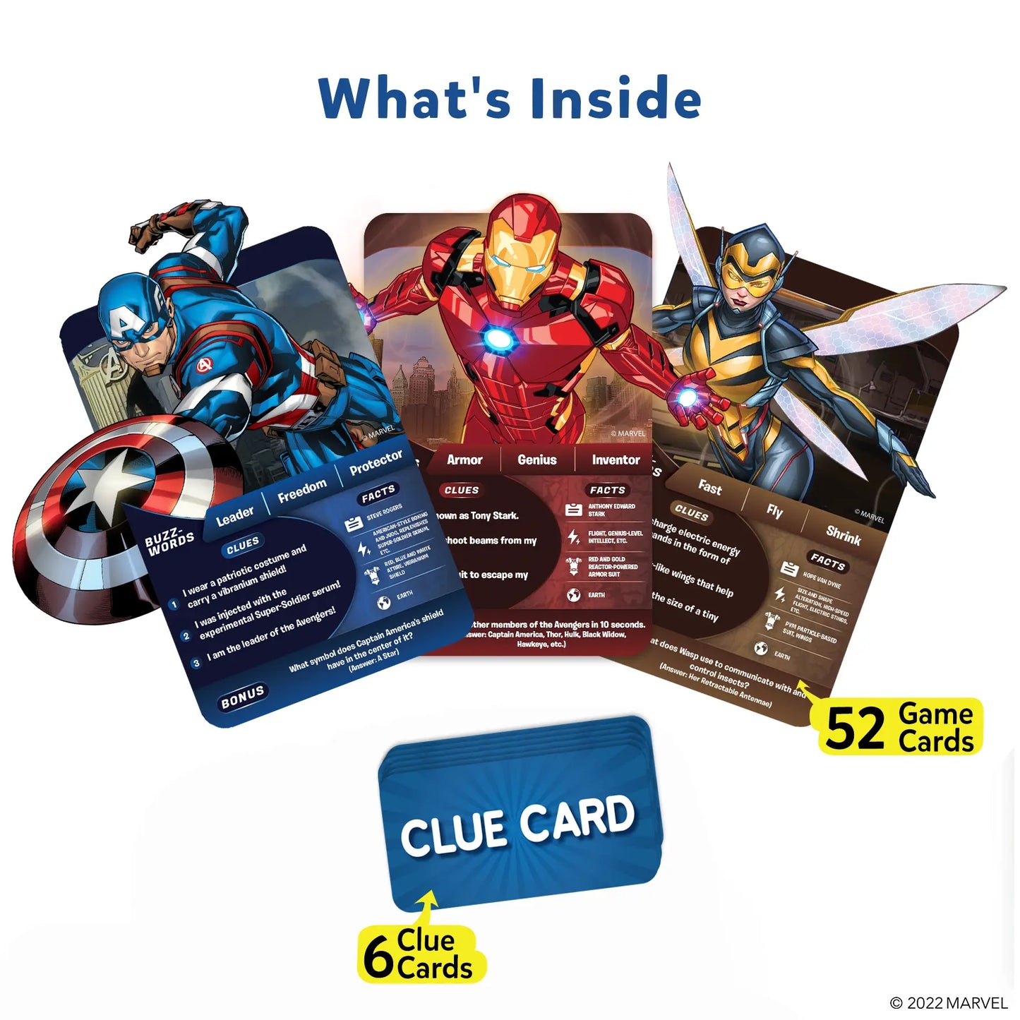 Marvel-themed clue card game from Skillmatics for ages 8 and up visual display