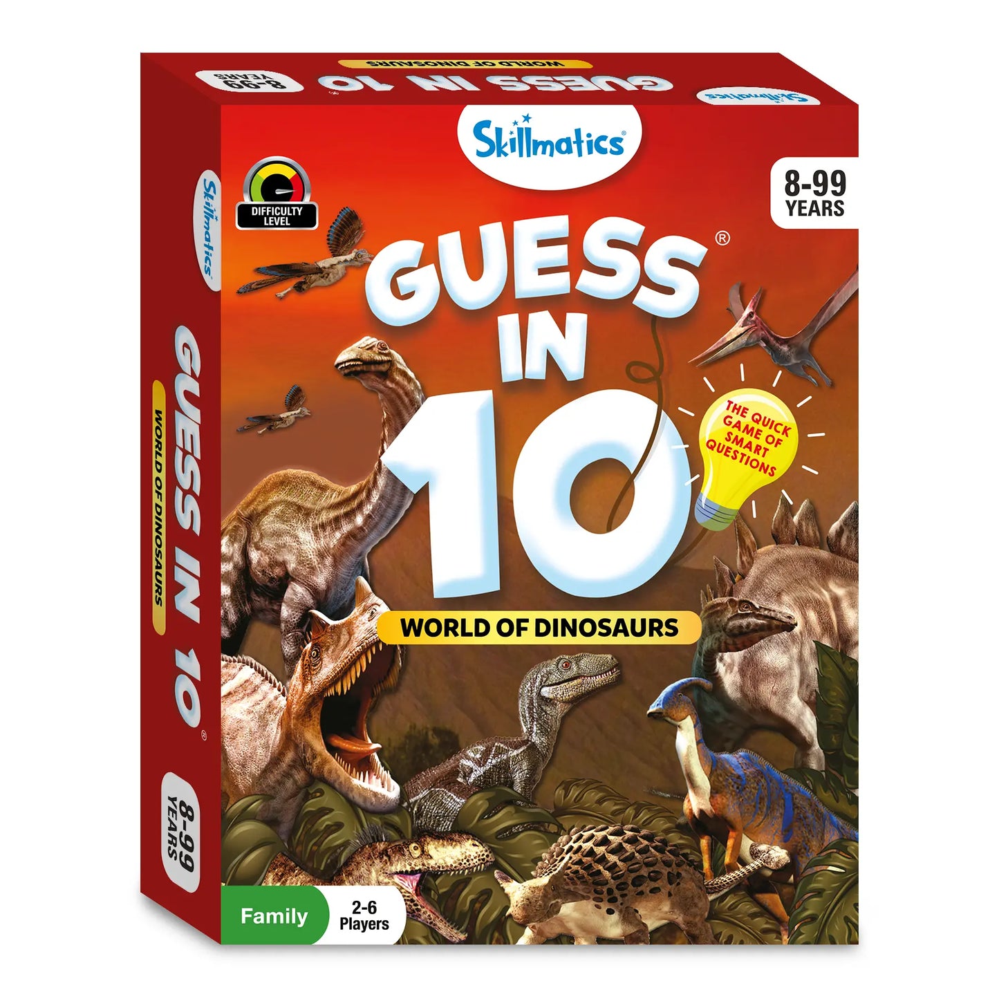 Guess in 10 dinosaur-themed card game for ages 8 and up from Skillmatics World of Dinosaurs