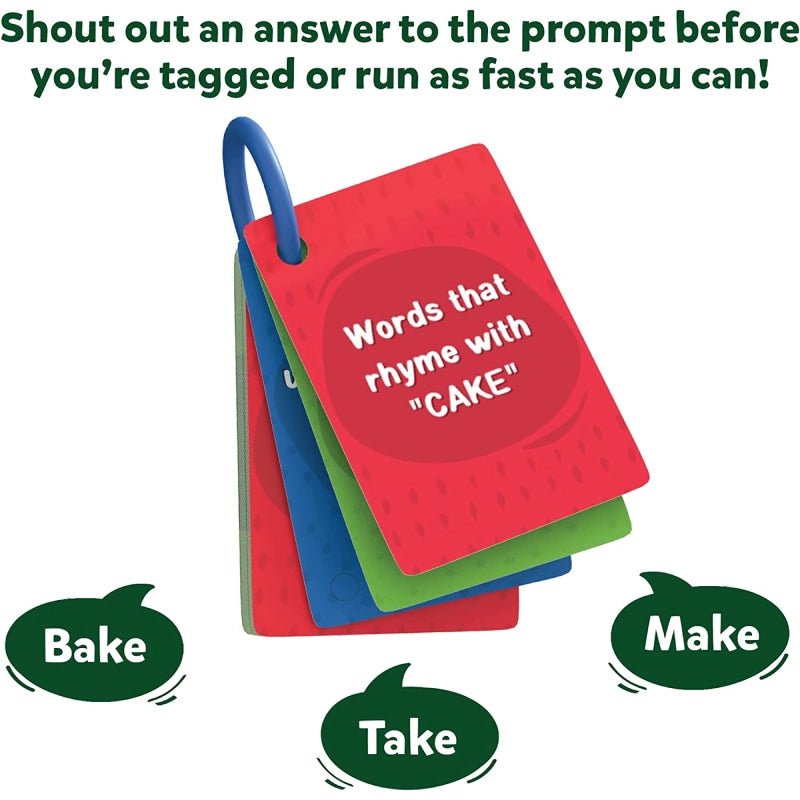 Colorful rhyming flashcards from Rapid Rumble Outdoor educational game for ages 6+