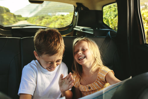 Siblings playing car games