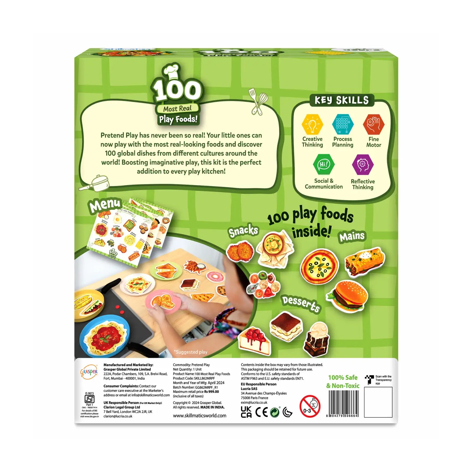 Colorful play food set box for realistic pretend play complete with various toy foods