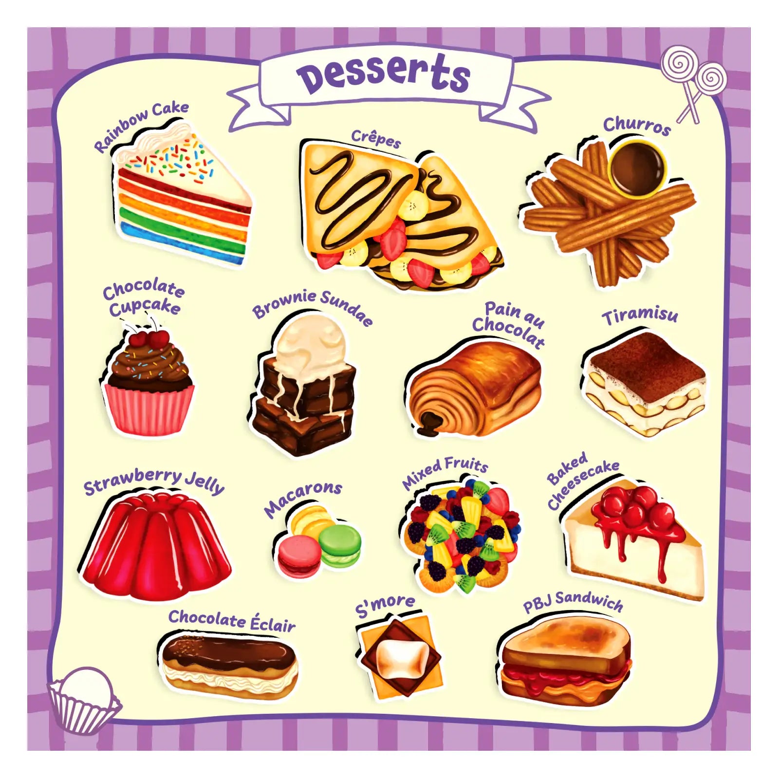 Dessert sticker sheet from 100 Most Real Play Foods for realistic pretend play