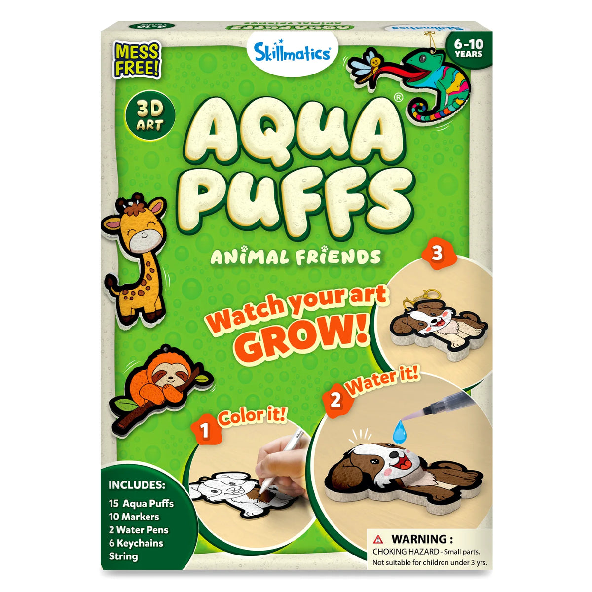 Skilomatics Aqua Puffs Animal Friends packaging with green and beige design