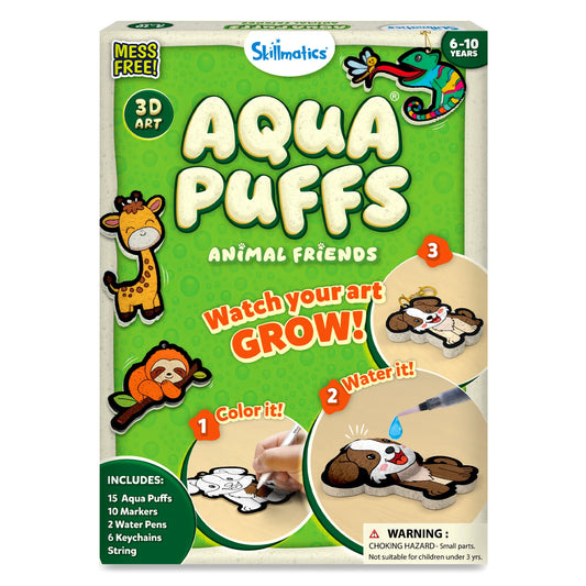 Skilomatics Aqua Puffs Animal Friends packaging with green and beige design