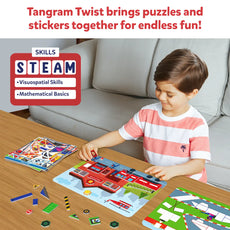 Tangram puzzle set from Tangram Twist Off We Go! No mess sticker art for ages 4-7