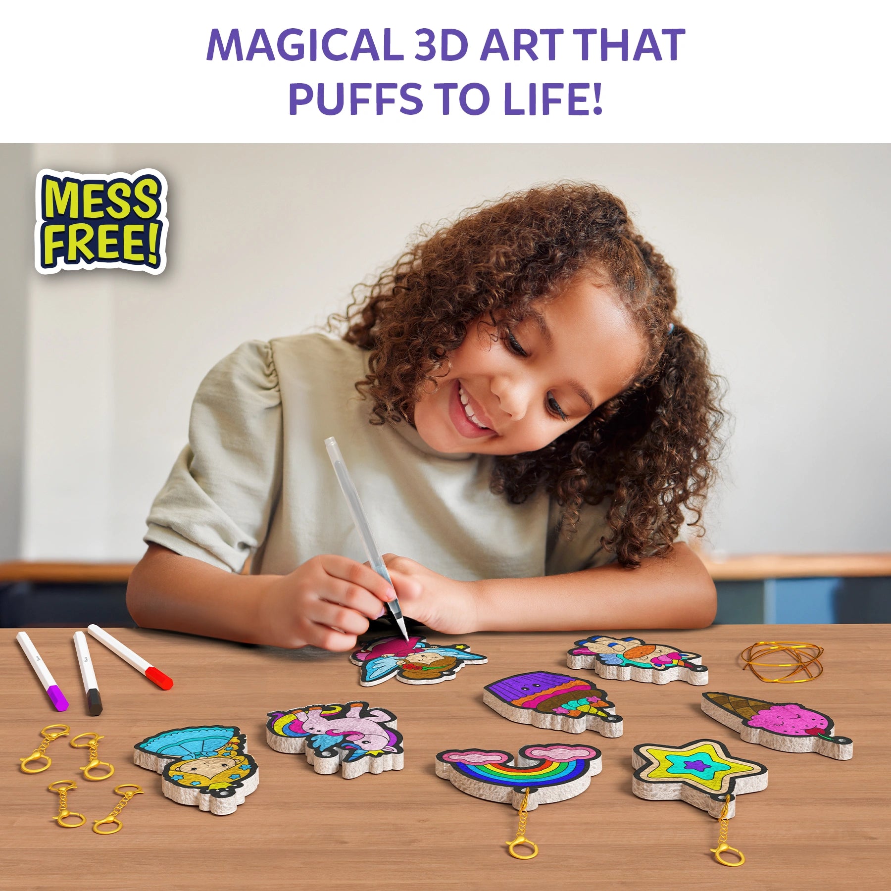 Magical 3D art set featuring princesses and unicorns from Aqua Puffs Kit for ages 4+