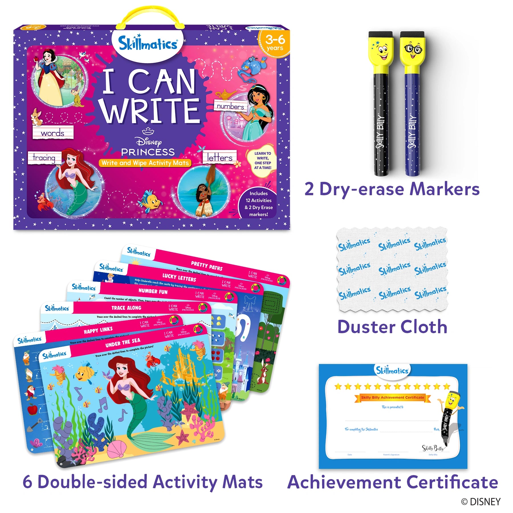 Disney Princess writing activity set with reusable mats for ages 3-6