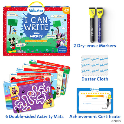 Mickey Mouse writing activity set on reusable Disney Junior activity mats for kids aged 3-6