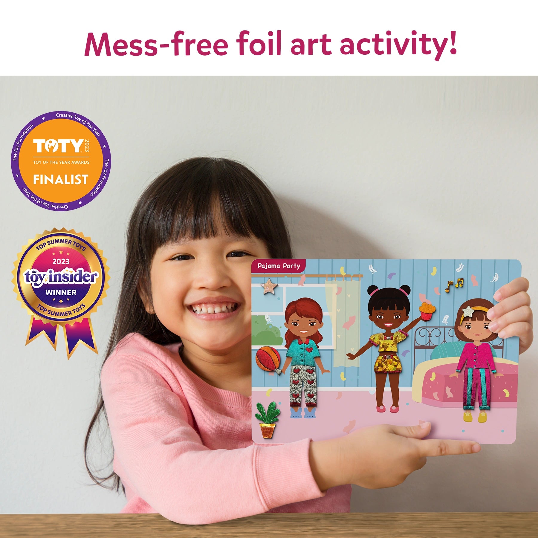 Pajama Party foil art activity board from Foil Fun Dress up no mess art kit for ages 4-9