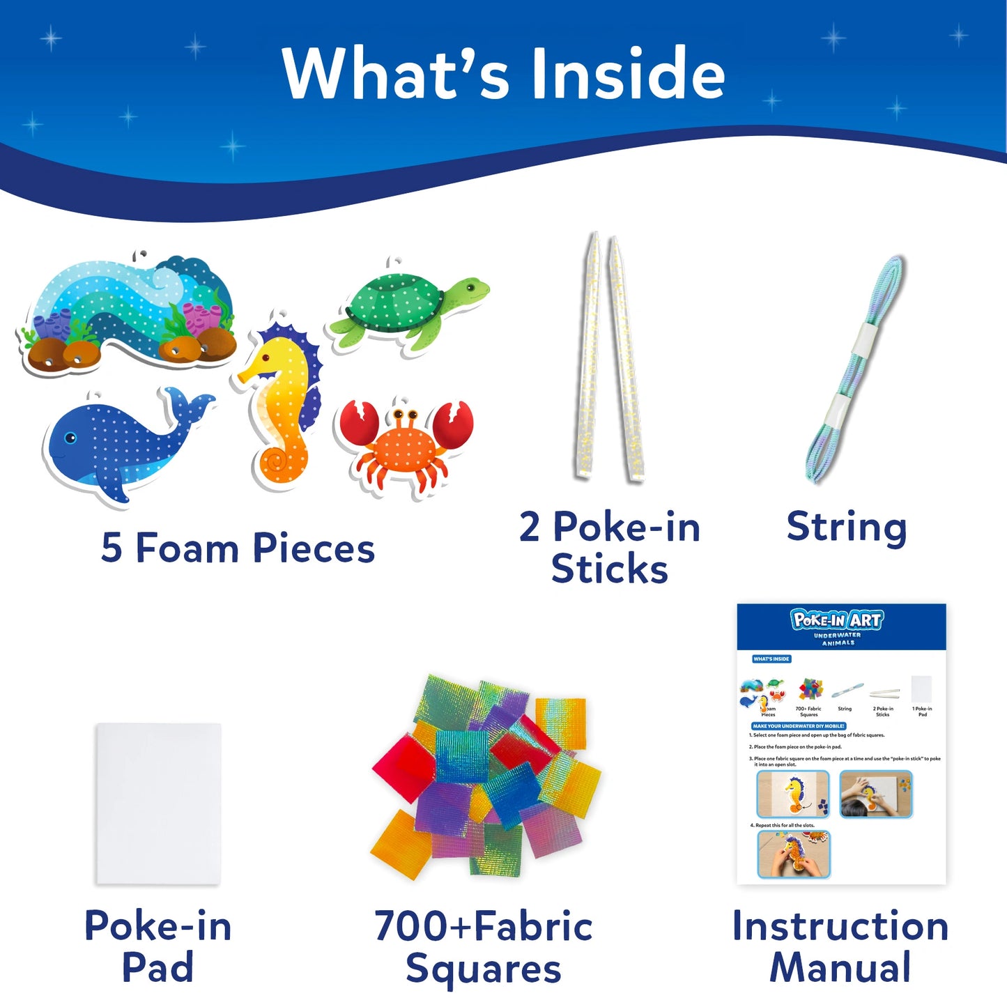 Craft kit contents for Poke-in Art Underwater Animals mess-free art for kids ages 4-9
