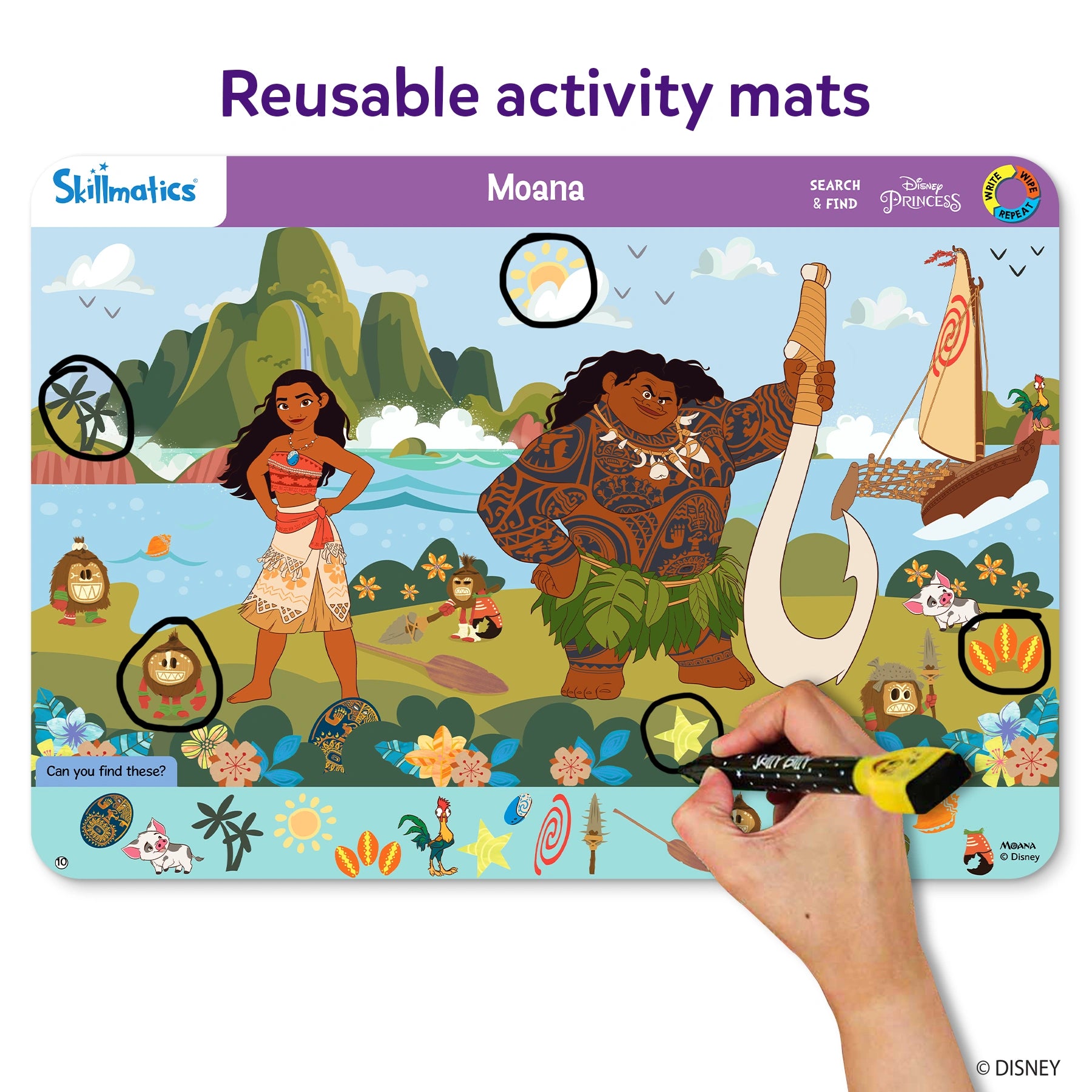 Moana reusable activity mat from Search & Find Disney Princesses for ages 3-6