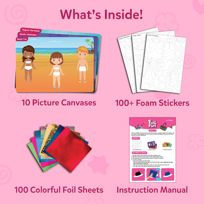 Craft kit contents for Foil Fun Dress Up No Mess Art Kit for ages 4-9