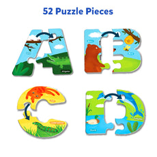 Alphabet animal puzzle for kids ages 3 to 6 showcasing colorful animal jigsaw pieces