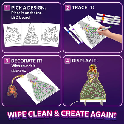 Light-Up Sketcher: Unicorns & Princesses | Reusable LED Drawing Boards (ages 4-8)